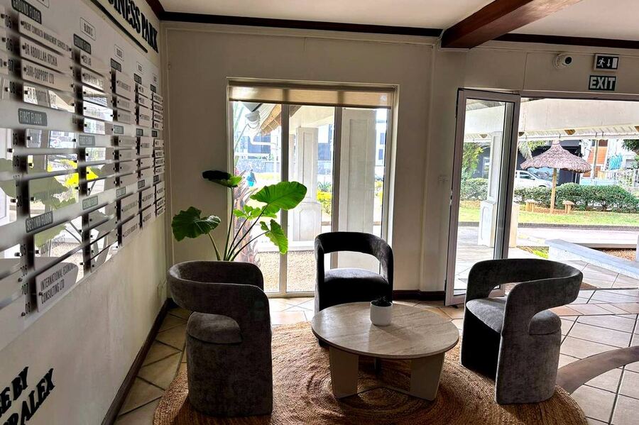 Reception lounge seating area at Grand Baie Business Park